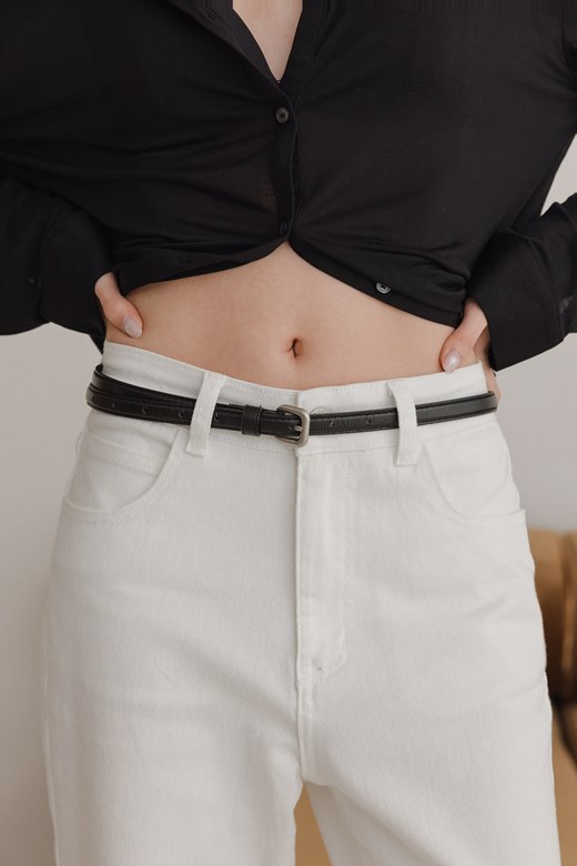 簡約方釦細版真皮皮帶