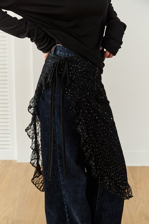 21 不規則層次蕾絲綁帶片裙