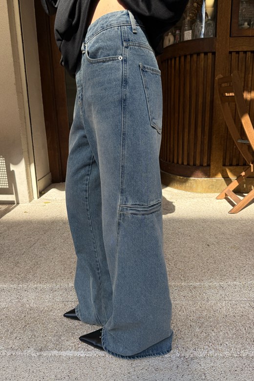 刷色百搭牛仔寬褲