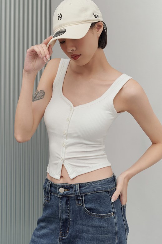 柔彈羅紋排釦BRA TOP背心