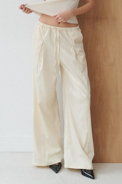 緞光抗皺打摺抽繩長褲