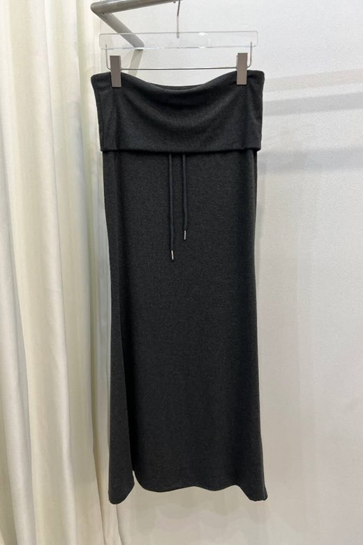 腰頭反折抽繩層次長裙