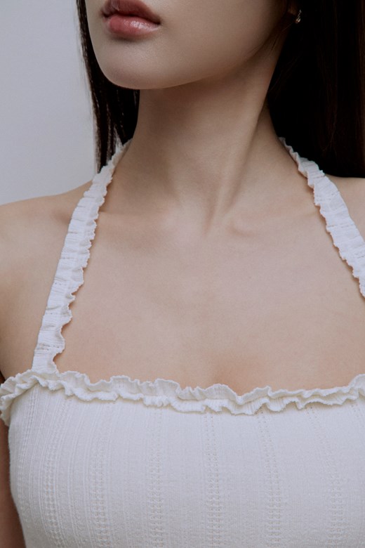 溫柔緹花荷葉邊繞脖BRA TOP