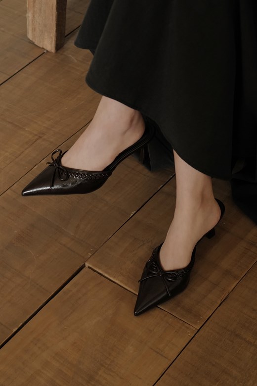 法式蝴蝶結半拖跟鞋