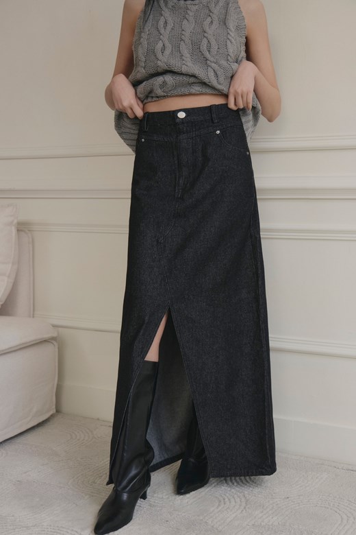 mi時髦開岔牛仔長裙