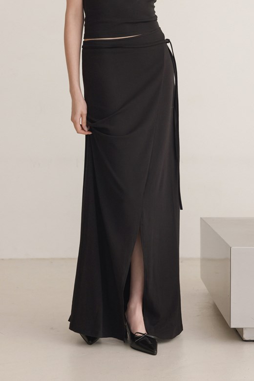 質感柔棉綁帶開岔長裙