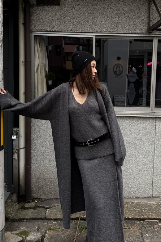 綿羊毛針織長版開襟外套