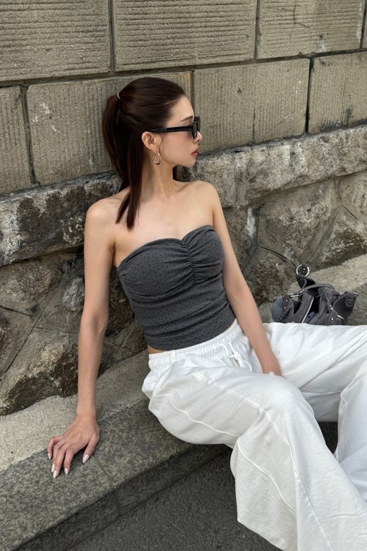 01 波點桃心抓皺BRA TOP平口背心