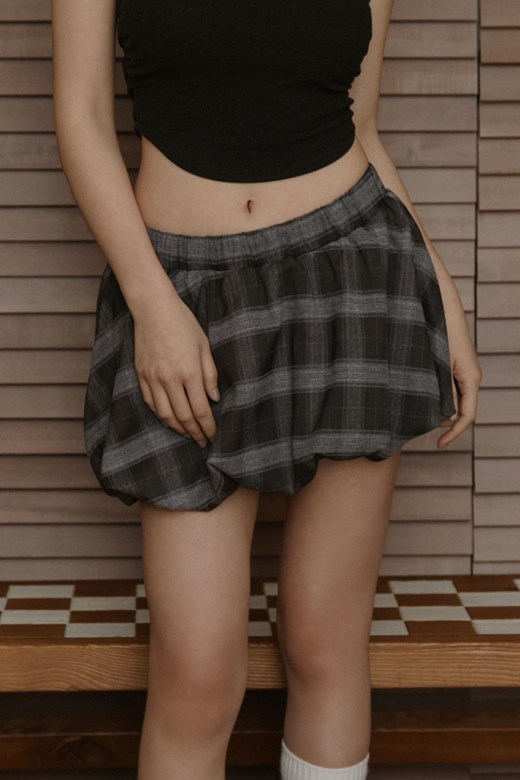 毛呢感格紋澎澎裙