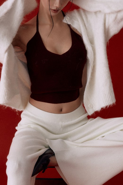 繞頸V領美背針織背心