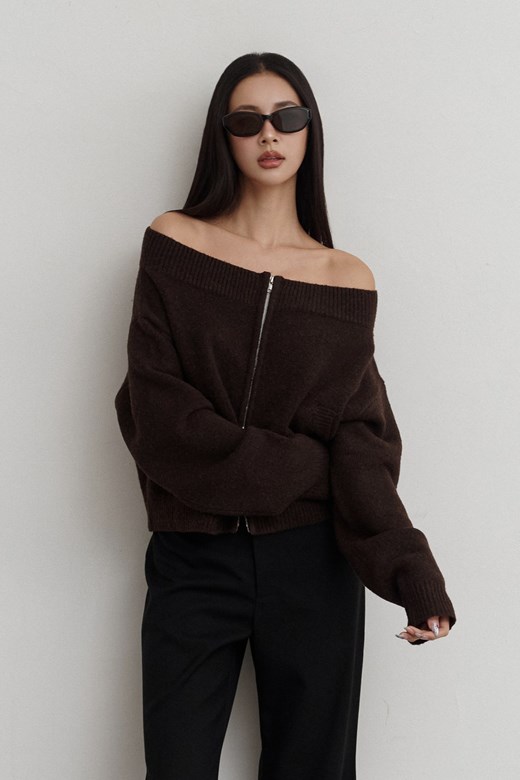 mi雙拉鍊一字領毛衣