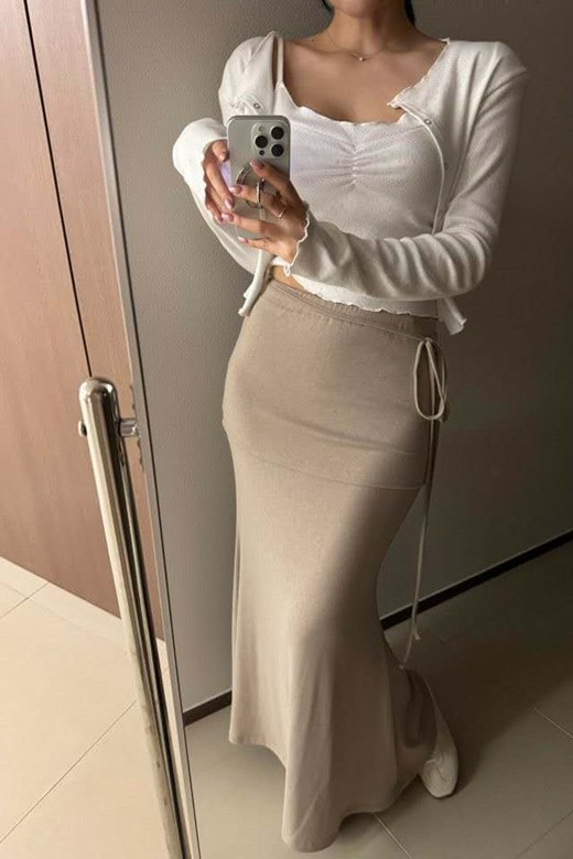 雙層綁帶細繩長裙