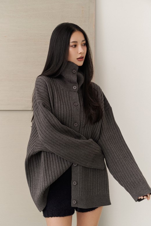 高領排釦可開襟兩穿毛衣