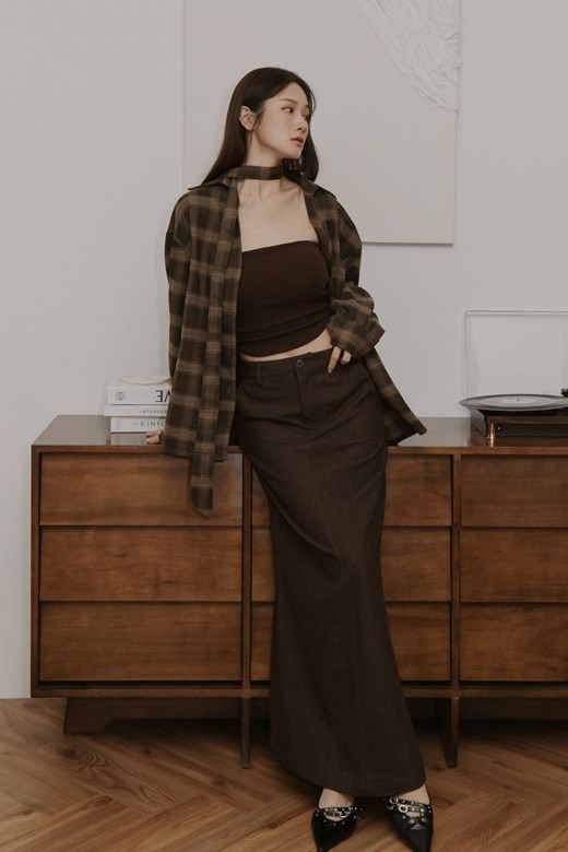 斜紋開岔魚尾長裙