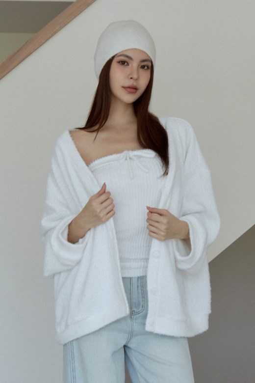 輕盈毛毛針織開襟外套