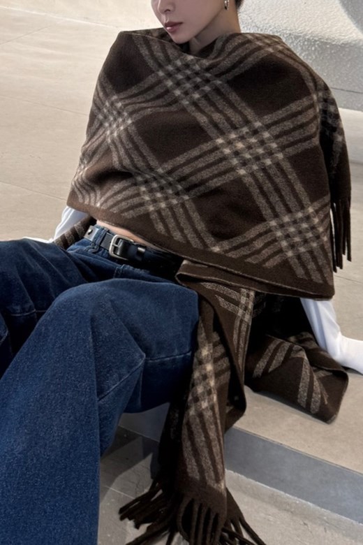 柔霧格紋圍巾
