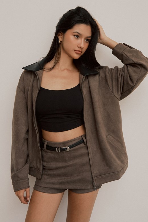 質感皮革拼接麂皮外套