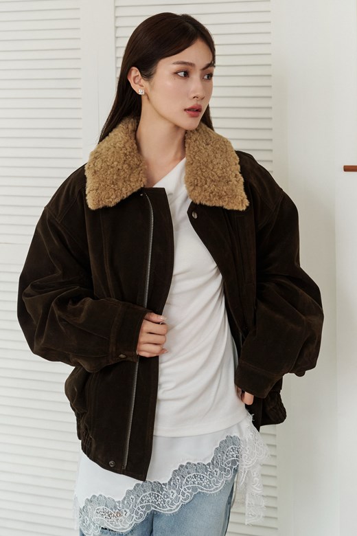 17 羊羔領麂皮工裝短版外套