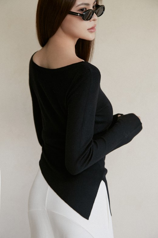 斜擺羊毛針織上衣