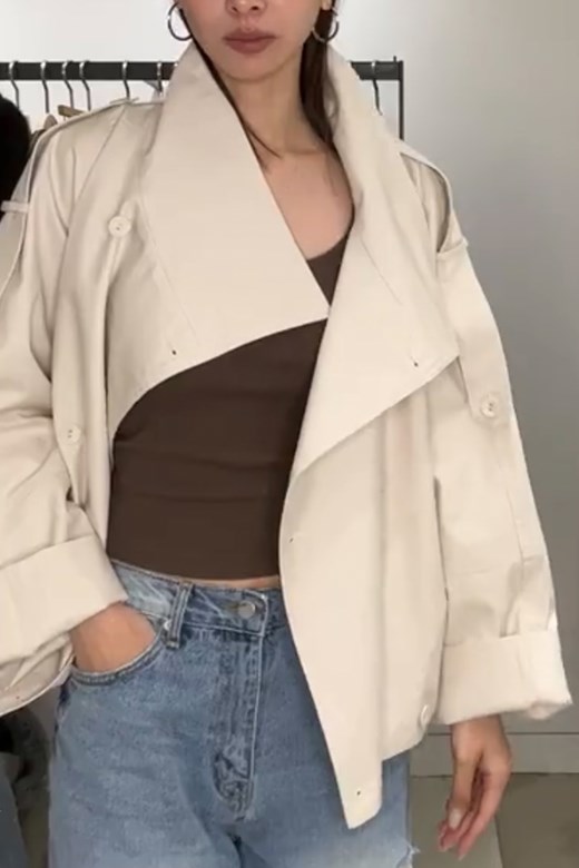 俐落縮口短版風衣外套