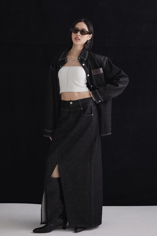 mi時髦開岔牛仔長裙