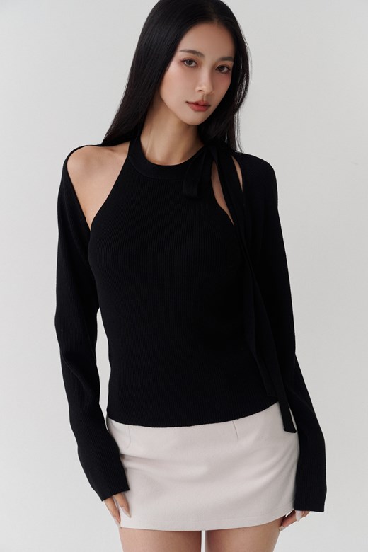 兩件式繞頸針織上衣