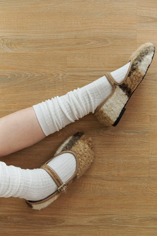 格紋QQ毛平底鞋