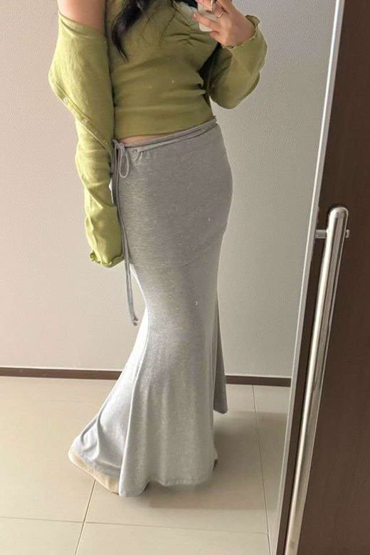 雙層綁帶細繩長裙