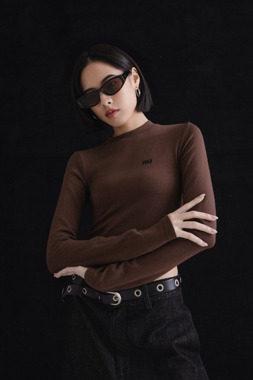 mi刺繡立領長袖上衣