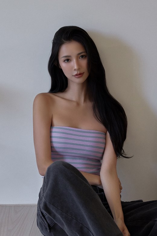 可愛條紋撞色平口BRA TOP
