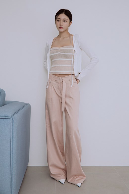 質感腰帶斜紋長褲