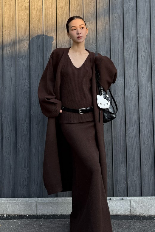 綿羊毛針織長版開襟外套