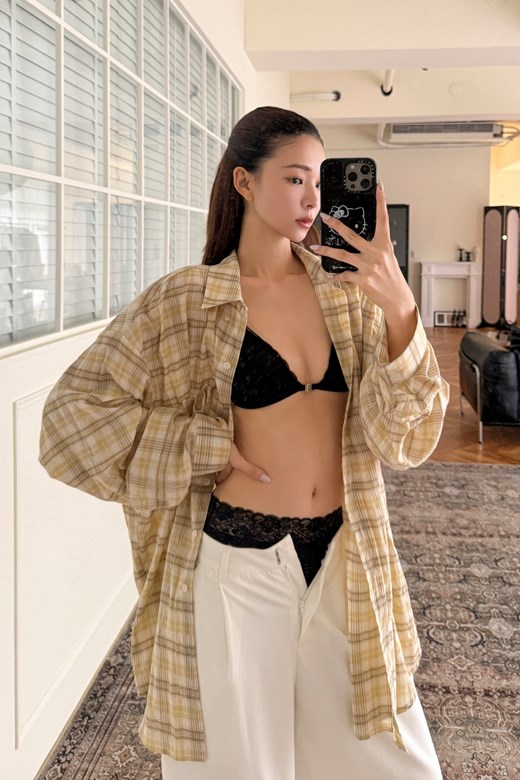 鬆弛感寬鬆格紋襯衫