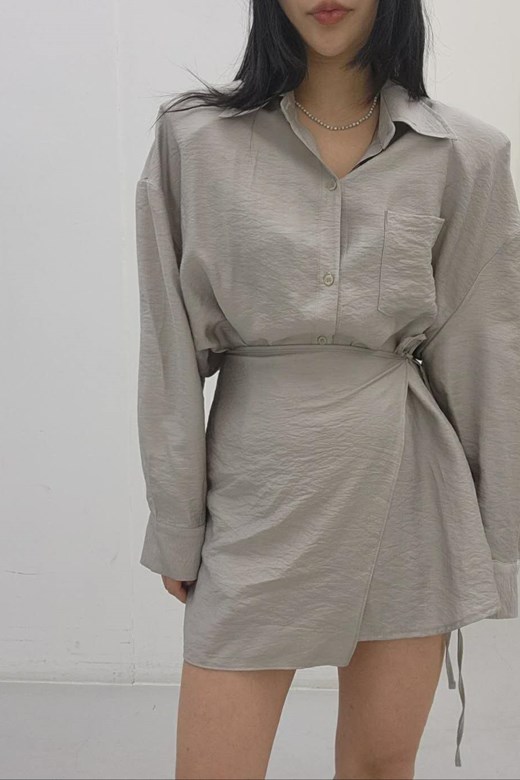 柔霧棉麻綁帶襯衫+造型綁巾組