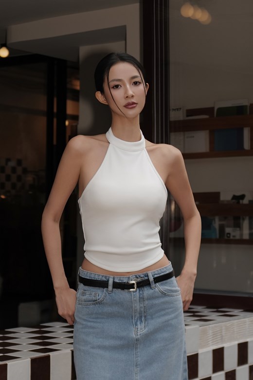 柔霧小高領削肩BRA TOP背心