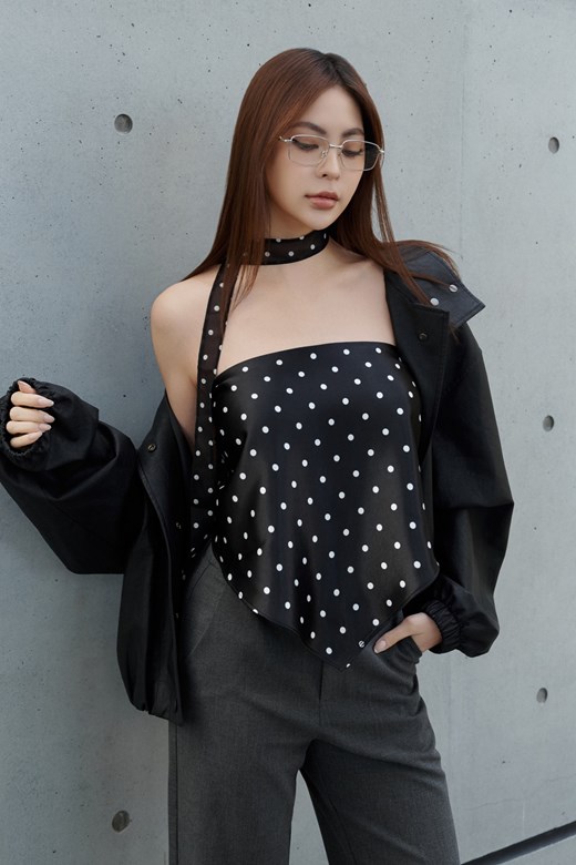 點點緞面綁帶三角絲巾