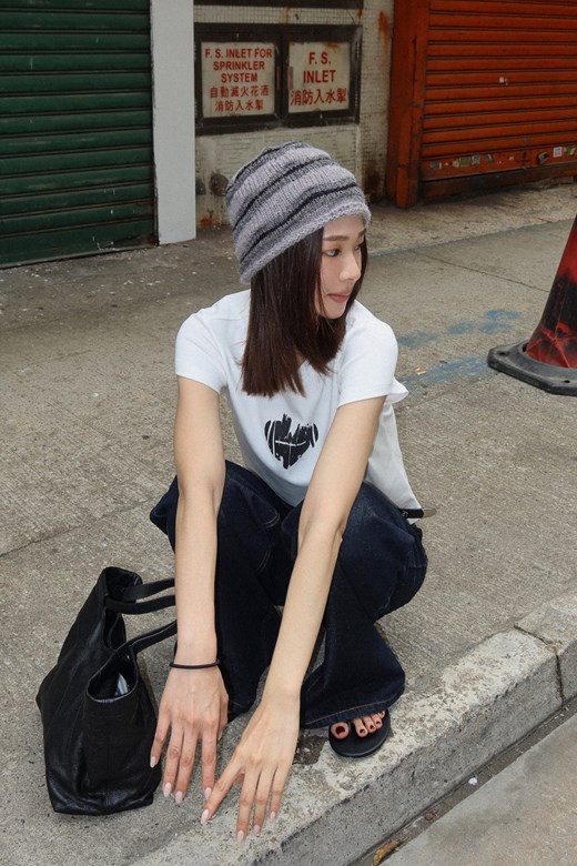 暖霧條紋羊駝毛針織帽