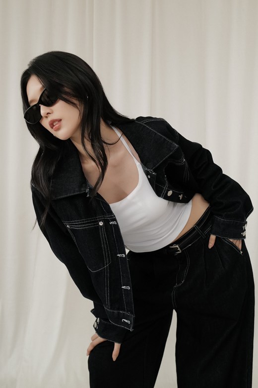 原色牛仔短版外套寬褲SET