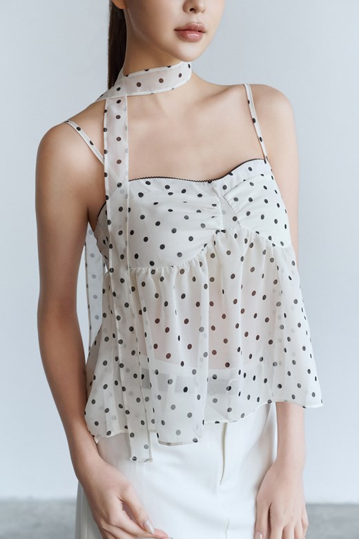 點點透紗細肩上衣(附領巾)