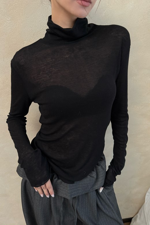 天絲羊毛柔霧波浪高領打底衣