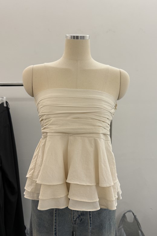 10 法式抓皺打摺平口上衣