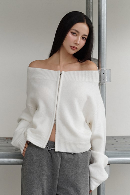 mi雙拉鍊一字領毛衣