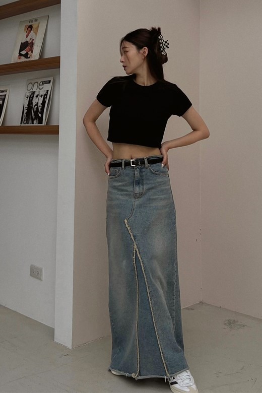 圓領短版彈力棉TEE