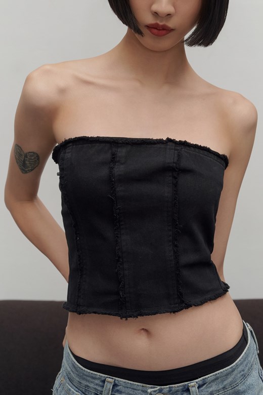 水洗感丹寧平口上衣