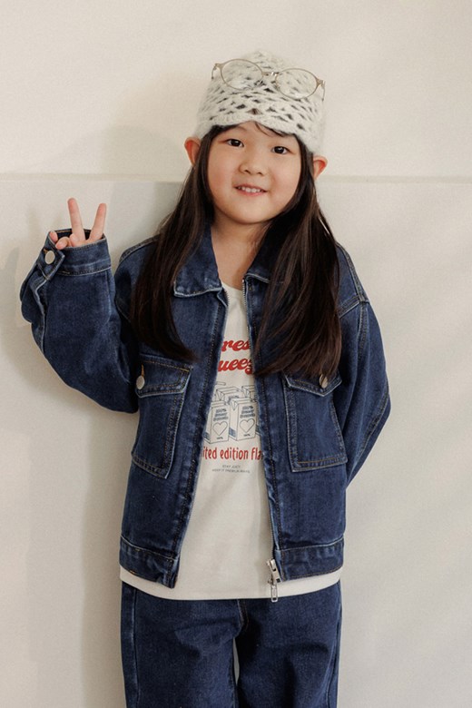 深藍中性風單寧外套(KID)