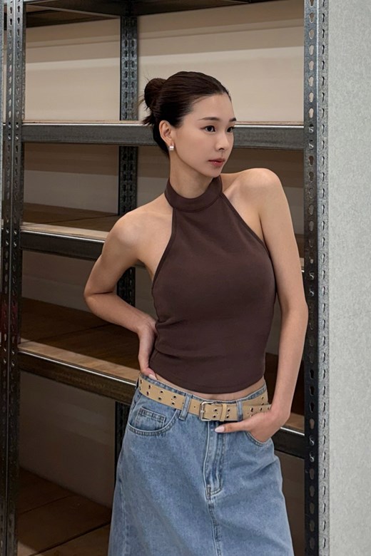 柔霧小高領削肩BRA TOP背心