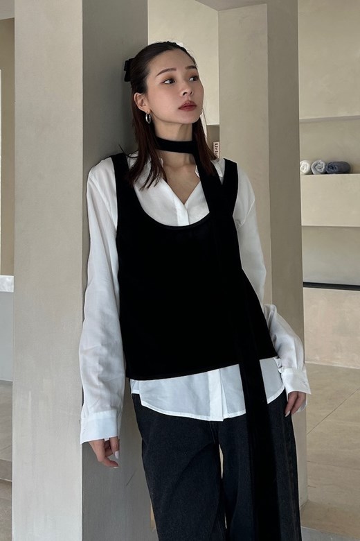 絲絨造型背心（附領巾）