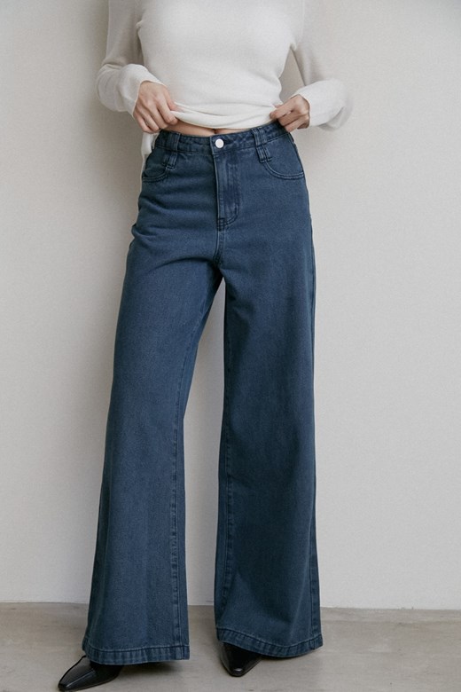 水洗直筒牛仔落地寬褲