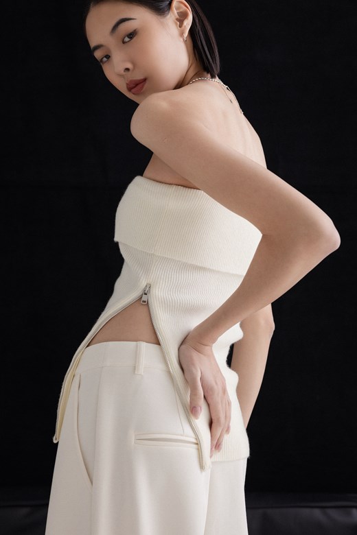 mi個性翻領侧拉鍊平口背心