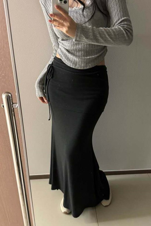 雙層綁帶細繩長裙